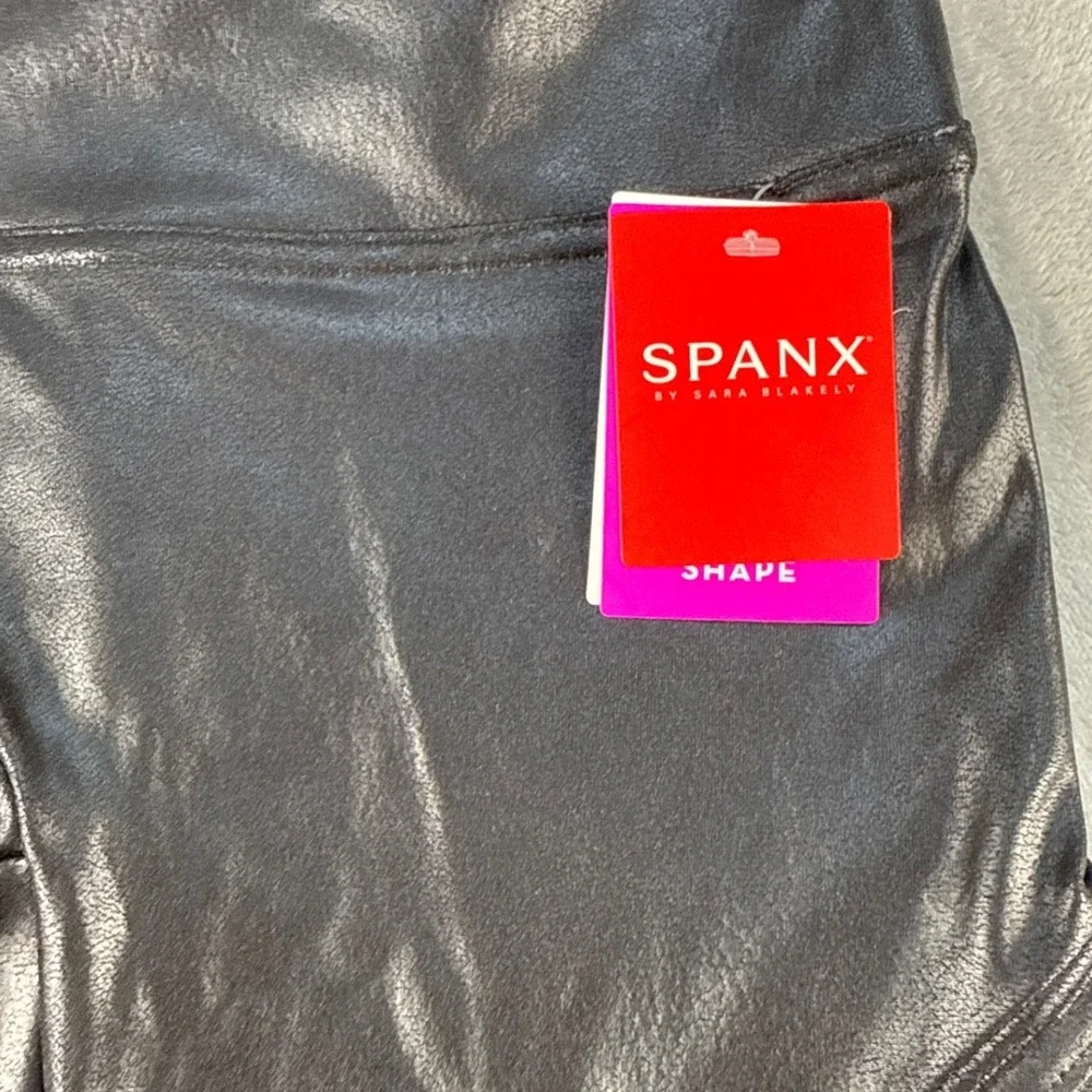 Spanx Leggings Womens XL Moto Black Faux Leather Ribbed Shaping NEW